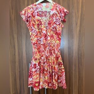 Poupette St. Barth Red and Orange Floral Dress